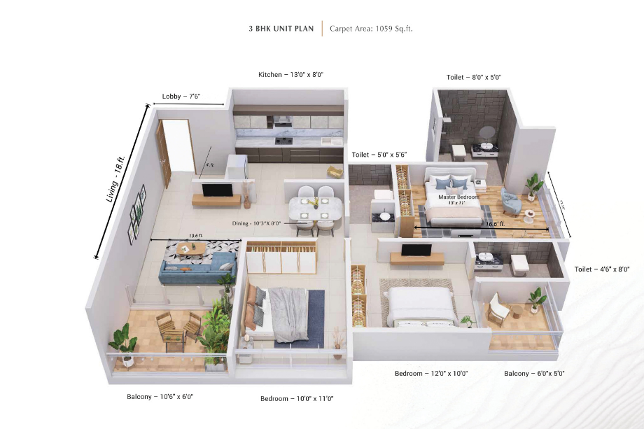 Rudraksh-Vantage-Floor-plan-3-BHK-Unit-Plan-1059-Sqft