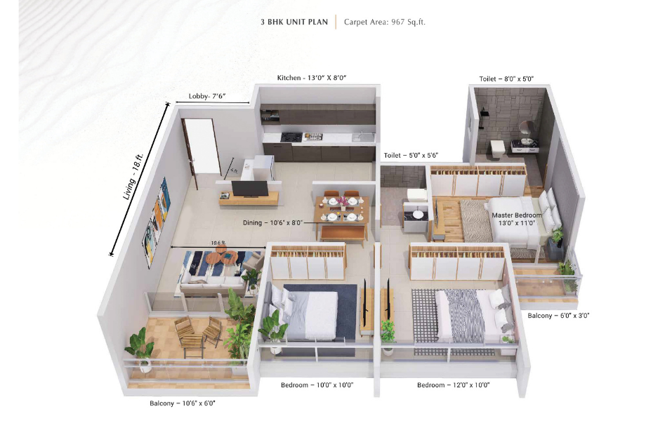 Rudraksh-Vantage-Floor-plan-3-BHK-Unit-Plan-967-Sqft